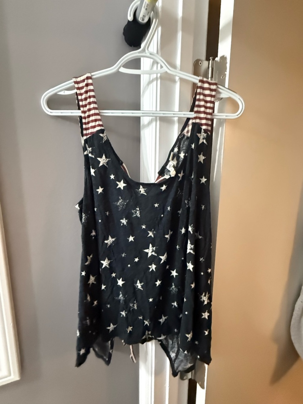 Others Follow Black Star-Print Tank with Striped Shoulder Straps
